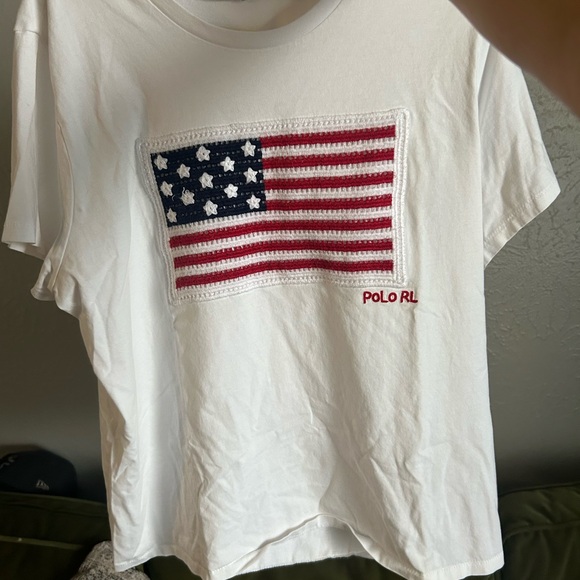 Polo Ralph Lauren Women's Embroidered American Flag Americana USA T-Shirt Tee - Picture 7 of 7